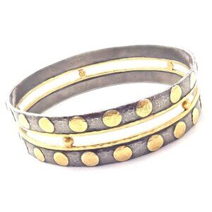 Authentic! Gurhan Deco 24k Yellow Gold Sterling Silver Bangle Bracelet Paper​